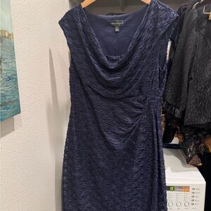 Connected Apparel Navy Textured Midi Dress